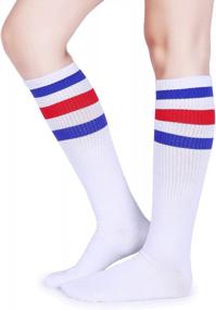 img 4 attached to Soft Cotton Over-The-Calf Retro Tube Socks With Triple Stripes By Pareberry