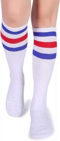 img 3 attached to Soft Cotton Over-The-Calf Retro Tube Socks With Triple Stripes By Pareberry