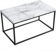 roomfitters white marble print coffee table, upgraded water resistant top surface, accent rectangular cocktail table with black metal box frame, sofa table for living room, home furniture decoration логотип