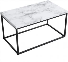 img 4 attached to Roomfitters White Marble Print Coffee Table, Upgraded Water Resistant Top Surface, Accent Rectangular Cocktail Table With Black Metal Box Frame, Sofa Table For Living Room, Home Furniture Decoration