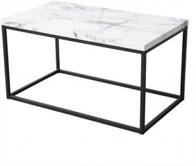 img 1 attached to Roomfitters White Marble Print Coffee Table, Upgraded Water Resistant Top Surface, Accent Rectangular Cocktail Table With Black Metal Box Frame, Sofa Table For Living Room, Home Furniture Decoration