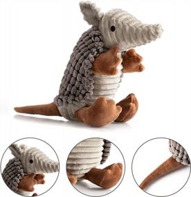 img 1 attached to Squeaky Armadillo Pet Plush Dog Chew Toy - Hollypet Dark Gray