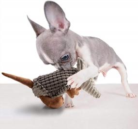 img 2 attached to Squeaky Armadillo Pet Plush Dog Chew Toy - Hollypet Dark Gray