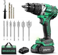 kimo 20v brushless hammer drill, 800 in-lb 1/2" cordless drill driver w/battery fast charger, screwing drilling hammer mode, variable speed adjustable led, auxiliary handle & tool bag логотип