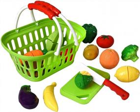 img 2 attached to Playkidz Fruit And Vegetables Basket - Pretend Play Kitchen Food Educational Playset With Toy Knife, Cutting Board (32 Pieces Of Fruit And Vegetable Toys)