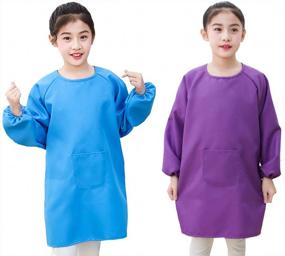img 4 attached to 2-Pack Long-Sleeved Kids Art Smocks With Pockets For Painting, Gardening & Eating