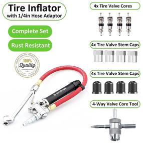 img 3 attached to Spurtar 10-120 PSI Heavy Duty Car Tire Inflator Gauge With 4 Way Tool And Valve Cores Automobiles Tire Pressure Gun With 12" Air Hose For Truck Motorcycle Bicycle