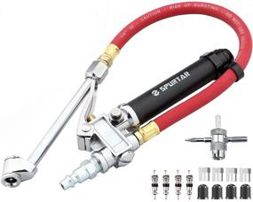 img 4 attached to Spurtar 10-120 PSI Heavy Duty Car Tire Inflator Gauge With 4 Way Tool And Valve Cores Automobiles Tire Pressure Gun With 12" Air Hose For Truck Motorcycle Bicycle