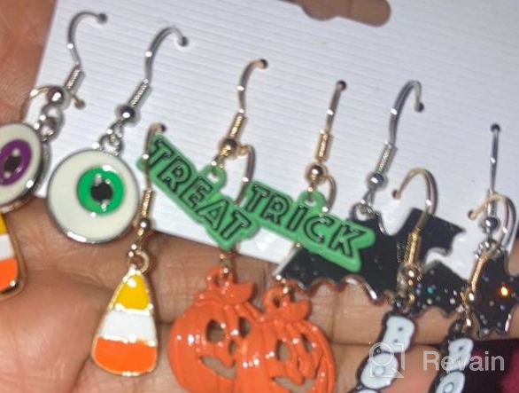 img 1 attached to 🎃 XOCARTIGE 6 Pairs Halloween Dangle Earrings Set - Pumpkin, Bat, Boo - Gift Jewelry Set for Girls review by Sandy Pierce