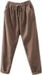 casual comfort: tebreux women's corduroy pants with elastic waist and ankle-length logo