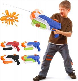 img 4 attached to Приготовьтесь к летнему веселью с водяными пистолетами Bewarm - 900 CC Long Range Super Soakers - идеальный подарок для детей и взрослых - красный (4 упаковки)