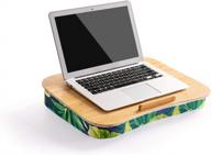 🌿 натуральный бамбуковый столик для колен с держателем для телефона и полочкой для устройств - совместим с ноутбуками до 15,6 дюйма (18,5 х 14,7 дюйма поверхность) в дизайне с зелеными листьями логотип