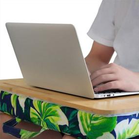 img 1 attached to 🌿 Natural Bamboo Lap Desk with Phone Holder and Device Ledge - 15.6 inch Laptop Compatible (18.5'' x 14.7'' Surface) in Green Leaves Design