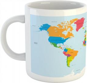img 2 attached to Исследуйте мир с кружкой с политической картой Ambesonne - керамической кружкой на 11 унций в классических цветах Европы, Америки, Азии и Африки для ежедневной дозы кофе, чая и других напитков!