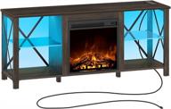 rolanstar 55" fireplace tv stand with led lights, power outlets, and adjustable shelves in walnut logo