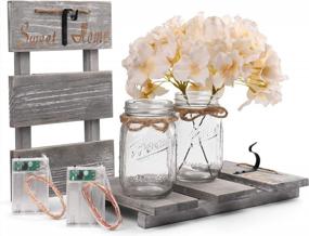 img 3 attached to Charming Rustic Grey Mason Jar Sconces With LED Lights And Silk Hydrangea - Perfect For Home And Kitchen Decor [Set Of 2]