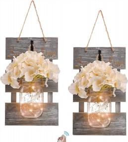 img 4 attached to Charming Rustic Grey Mason Jar Sconces With LED Lights And Silk Hydrangea - Perfect For Home And Kitchen Decor [Set Of 2]