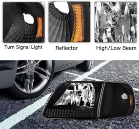 img 2 attached to Headlight Assembly Compatible With Ford 1997-2003 F150 / 2004 F150 Heritage / 1997-2002 Expedition / 1997-1999 F250 Light Duty With Corner Lights 4Pcs (Black Housing With Amber Reflector)