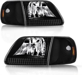 img 4 attached to Headlight Assembly Compatible With Ford 1997-2003 F150 / 2004 F150 Heritage / 1997-2002 Expedition / 1997-1999 F250 Light Duty With Corner Lights 4Pcs (Black Housing With Amber Reflector)