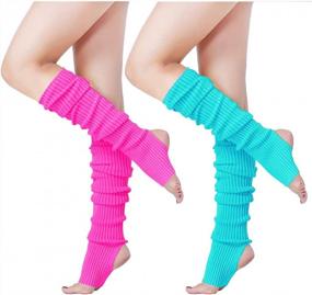 img 4 attached to Get Ready To Party With V28 Women'S Neon Knit Leg Warmers - Perfect For 80S Dance, Sports, And Yoga!