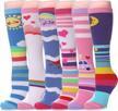 mqelong 3-12 year old girls knee high socks kids cute crazy funny animal pattern long boot socks 6 pairs logo