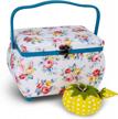 stay organized with the dritz multicolor floral rectangular sewing basket logo