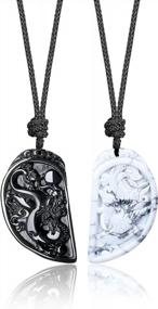 img 4 attached to Genuine Stone Phoenix Dragon Couples' Necklaces For Matching Outfits And Fashion Accessories