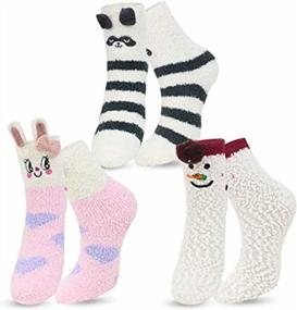 img 4 attached to Winter Warm Plush Slipper Socks For Women - Fluffy Cozy Fuzzy Crew Socks With 3D Animal Designs Perfect For Christmas
