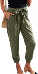 img 4 attached to Stylish Women'S Pants: Button-Front, Elastic Waist, Paper Bag Style With Convenient Pockets