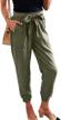 stylish women's pants: button-front, elastic waist, paper bag style with convenient pockets logo