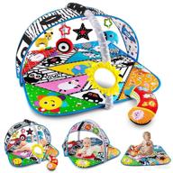 👶 beetoy baby gym play mat: 6-in-1 infant activity mat with tummy time pillow, high contrast black and white patterns for sensory & visual development. thick non-slip baby crawling playmats ideal for toddlers. logo