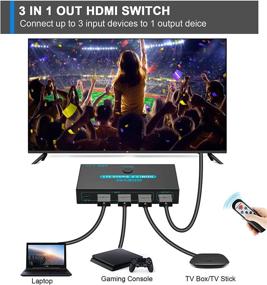 img 2 attached to 🔌 SGEYR HDMI 2.0 Switch Splitter: 3 Port 4K HDMI Switcher with IR Remote Control - Ultra HD 3D 2160P 1080P, HDCP 2.2 Support