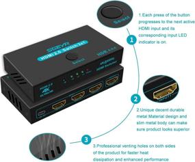 img 3 attached to 🔌 SGEYR HDMI 2.0 Switch Splitter: 3 Port 4K HDMI Switcher with IR Remote Control - Ultra HD 3D 2160P 1080P, HDCP 2.2 Support
