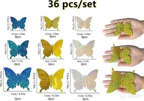 img 1 attached to 36 Pcs 3D Shiny Butterfly Wall Stickers, Removable Mural Decal Art for Party Cake Decoration, Metallic Fridge Sticker for Kids Bedroom, Nursery, Classroom, Wedding Decor, DIY Gift - 3 Colors, 2 Sizes