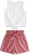 fuermos girls summer outfit set: solid color vest top & stripe shorts for little girls logo