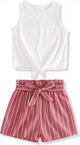 img 4 attached to Fuermos Girls Summer Outfit Set: Solid Color Vest Top & Stripe Shorts For Little Girls