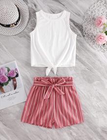 img 3 attached to Fuermos Girls Summer Outfit Set: Solid Color Vest Top & Stripe Shorts For Little Girls
