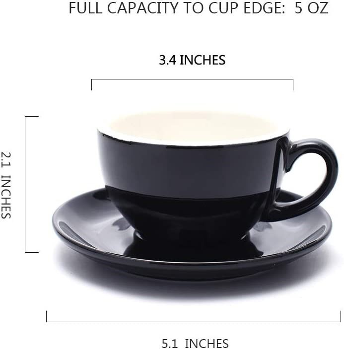 Jusalpha Fine China Coffee Bar Espresso Cups and Saucers Set, 7-Ounce