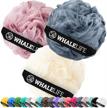 get softer, smoother skin with whalelife's bath loofah sponge shower pouf puff - pack of 3 (blue, pink, yellow) logo
