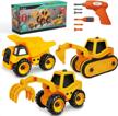 toyvelt 16 in 3 construction take apart trucks stem with electric drill - dump truck, cement truck & digger toy, with drill included, great gift for boys & girls ages 3 - 12 years old - updated 2021 logo