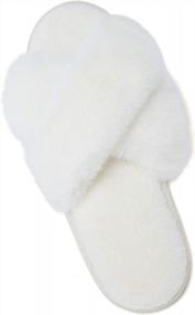 img 4 attached to Women'S Open Toe Fuzzy Slippers Cross Band House Shoes Soft Fluffy Cozy Slide Sandals