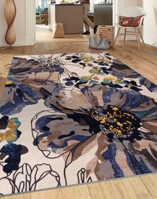 img 4 attached to 5X7 Cream Non-Slip Modern Bright Flowers Area Rug - Non-Skid Design For Enhanced Safety