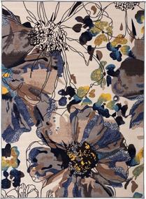 img 3 attached to 5X7 Cream Non-Slip Modern Bright Flowers Area Rug - Non-Skid Design For Enhanced Safety