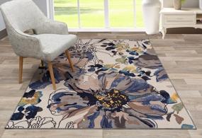 img 1 attached to 5X7 Cream Non-Slip Modern Bright Flowers Area Rug - Non-Skid Design For Enhanced Safety