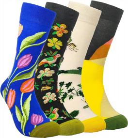 img 4 attached to Fancy Flower Print Dress Socks For Women: Colorful & Comfy Cotton Crews By HSELL - Perfect Novelty Gift