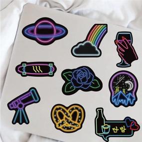 img 1 attached to 50 Cool Neon Light Style Decals For Teens Boys - Waterproof Vinyl Stickers For Water Bottle Laptop Luggage Guitar Helmet, Perfect For Personalizing