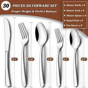 img 3 attached to Deedro'S 30-Piece Stainless Steel Silverware Set: Premium Flatware Service For 6 - With Mirror Polished Cutlery - Ideal For Home Kitchen Tableware And Dishwasher Safe