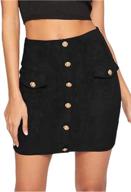 katiewens women's faux suede a-line mini skirt - high waisted, button front pockets logo