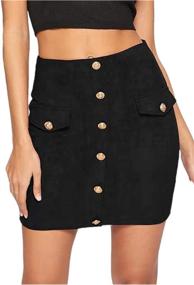 img 4 attached to Katiewens Women'S Faux Suede A-Line Mini Skirt - High Waisted, Button Front Pockets