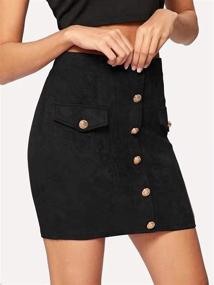 img 3 attached to Женская мини-юбка трапециевидной формы из искусственной замши Katiewens с высокой талией и передними карманами на пуговицах